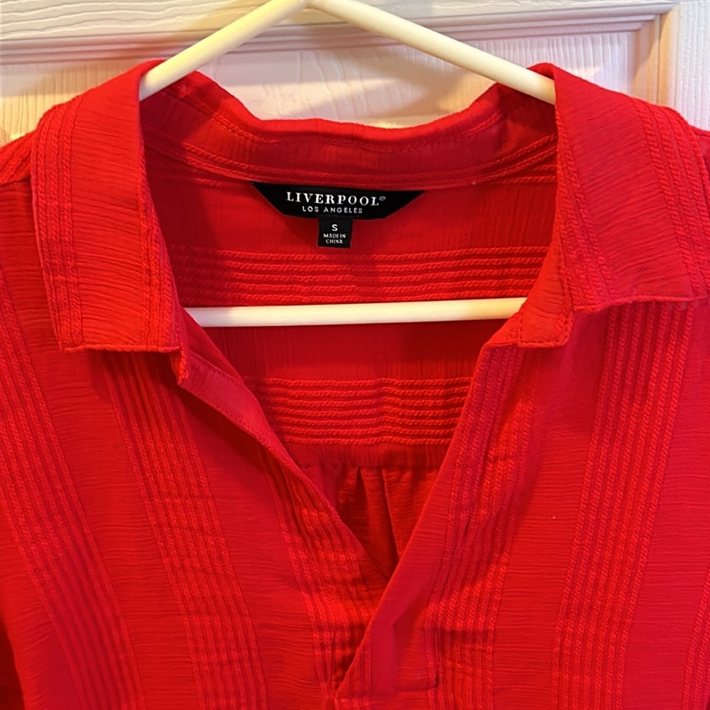 NWT Liverpool Los Angeles Women’s Red Long-Sleeve Collared Blouse S - Picture 6 of 10